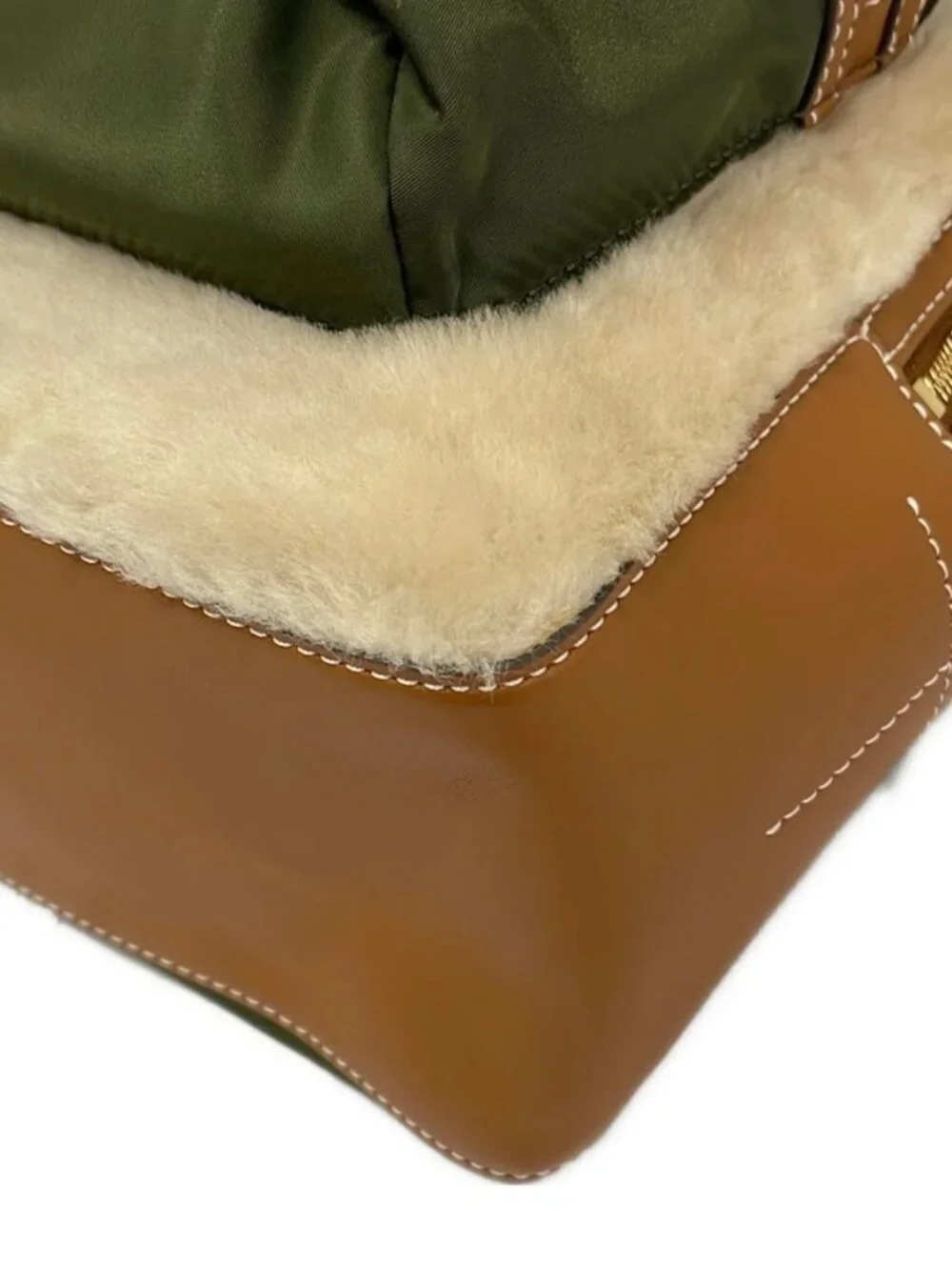 TORY BURCH Cream Brown Khaki Mouton Leather Nylon Backpack